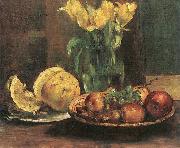 Stillleben mit gelben Tulpen, apfeln und Grapefruit Lovis Corinth